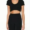 Seamless Sleeve Ribbed Cropped Serene Short Sleeve -EQUINOX Sales 007 W1423R BLACK 003