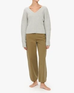 The Range Wool Blended Knit Double V-Neck Long Sleeve -EQUINOX Sales 136 TH4V04UW WOLF 001