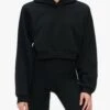 Alo Yoga Cropped Headliner Shoulder Pad Hoodie -EQUINOX Sales 148 W3662R BLACK 001