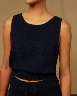 Cotton Waffle Sweater Boatneck Tank