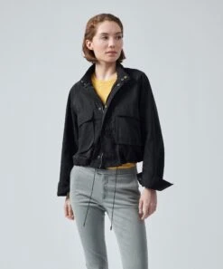 Nylon Sporty Cargo Jacket - Black -EQUINOX Sales black nylon sporty cargo jacket close view