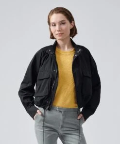 Nylon Sporty Cargo Jacket - Black -EQUINOX Sales black nylon sporty cargo jacket front view