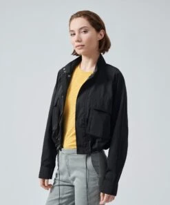 Nylon Sporty Cargo Jacket - Black -EQUINOX Sales black nylon sporty cargo jacket side view