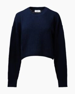 Cotton Waffle Sweater Cropped Crewneck